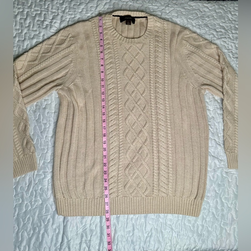 Tasso Elba Men Beige Cable Knit Sweater 100% Cotton Vintage-Inspired Pullover L - Picture 10 of 12